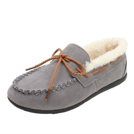 Solid Color Velvet Warm Female Flat Cotton Non-slip Shoes, Size:35(Grey)-garmade.com