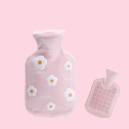 Cartoon Flowers Plush Hot Water Bottle Bag Injection Water Hand Warmer(Pink)-garmade.com
