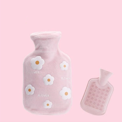 Cartoon Flowers Plush Hot Water Bottle Bag Injection Water Hand Warmer(Pink)-garmade.com