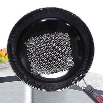 Stainless Steel Square Cast Iron Cleaner Pot Brush Scrubber Home Cookware Kitchen Cleaning Tool, Size:7×7inch-garmade.com
