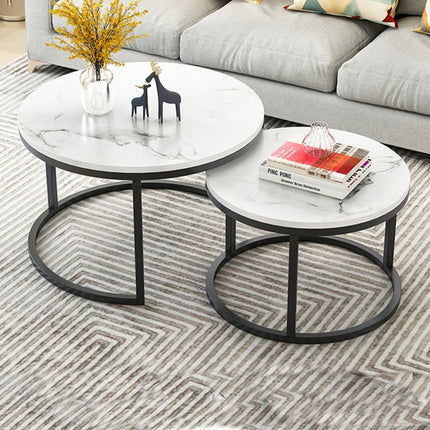 Two-in-one Coffee Table Wrought Iron Table Simple Modern Combination Small Round Table(White Marble)-garmade.com