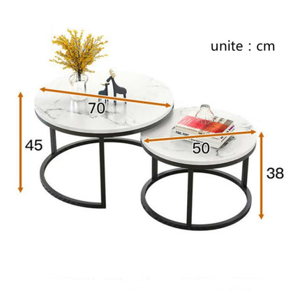 Two-in-one Coffee Table Wrought Iron Table Simple Modern Combination Small Round Table(White Marble)-garmade.com