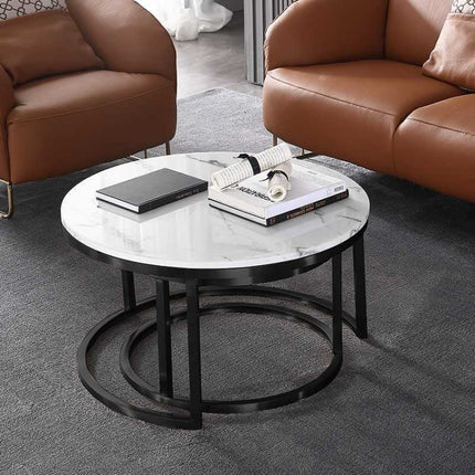 Two-in-one Coffee Table Wrought Iron Table Simple Modern Combination Small Round Table(Black Texture +White Texture)-garmade.com