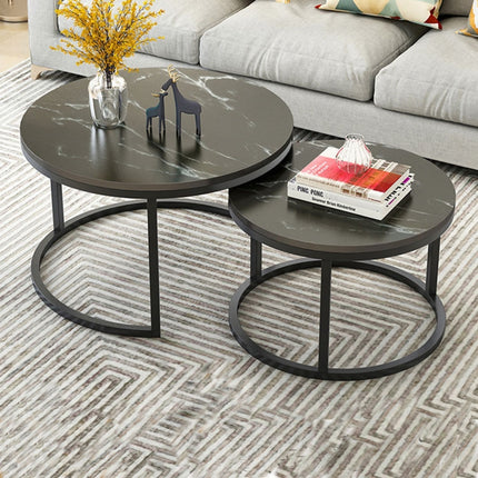 Two-in-one Coffee Table Wrought Iron Table Simple Modern Combination Small Round Table(Black Marble)-garmade.com