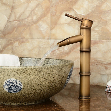 Antique Retro Hot Cold Water Bathroom Counter Basin Bamboo Waterfall Basin Copper Faucet, Specifications:Breaking 2 Knots-garmade.com