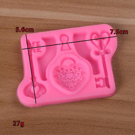 2 PCS Food Love Lock Key Fondant Silicone Mold DIY Baking Cake Decoration Tool(Pink)-garmade.com
