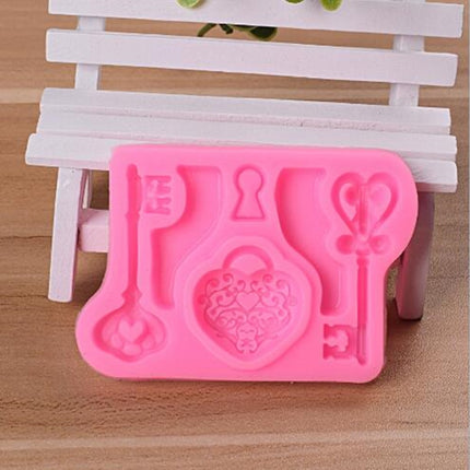 2 PCS Food Love Lock Key Fondant Silicone Mold DIY Baking Cake Decoration Tool(Pink)-garmade.com