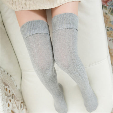 Spring and Autumn Cotton Over-knee Socks Preppy Style Jacquard Stockings(Light Grey)-garmade.com
