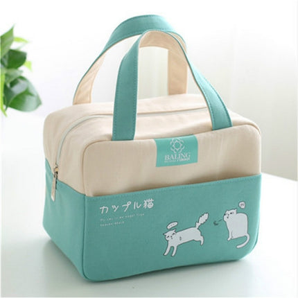Portable Aluminum Foil Lunch Box Bag Cartoon Thick Insulation Bag Canvas Lunch Bag(Blue)-garmade.com