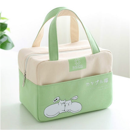 Portable Aluminum Foil Lunch Box Bag Cartoon Thick Insulation Bag Canvas Lunch Bag(Green)-garmade.com