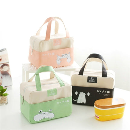Portable Aluminum Foil Lunch Box Bag Cartoon Thick Insulation Bag Canvas Lunch Bag(Green)-garmade.com