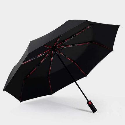 Men's Wind Resistance Tri-fold 10 Bone Fiber Skeleton Automatic All-weather Umbrella(Black)-garmade.com