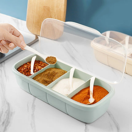 Kitchen Compartment Plastic Seasoning Box Spice Jar with Spoon & Lid(Apricot)-garmade.com