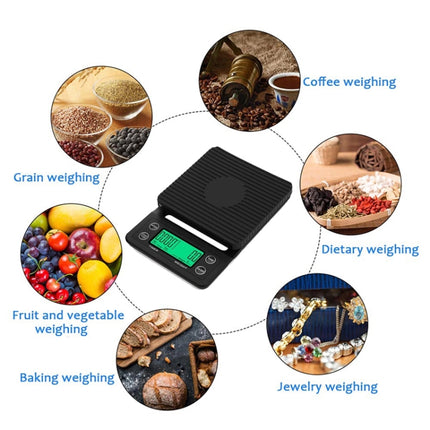 Hand Punch Coffee Scales Timing Electronic Timer Scale Kitchen Scales, Model:5kg/0.1g(Black)-garmade.com