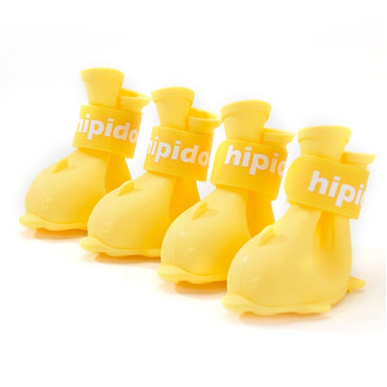 4 PCS/Set Cartoon Dog Shoes Pet Silicone Waterproof Rain Boots, Size: M(Yellow)-garmade.com