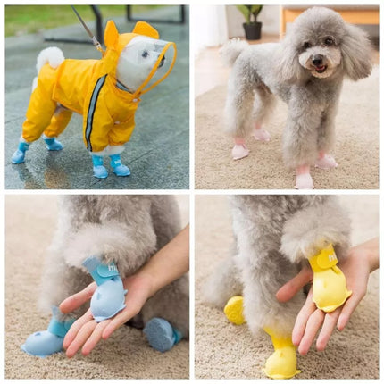 4 PCS/Set Cartoon Dog Shoes Pet Silicone Waterproof Rain Boots, Size: M(Yellow)-garmade.com