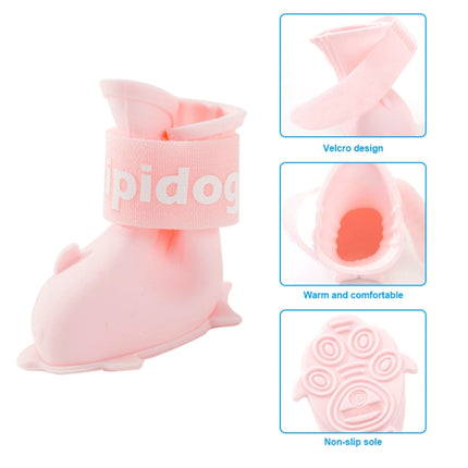 4 PCS/Set Cartoon Dog Shoes Pet Silicone Waterproof Rain Boots, Size: L(Pink)-garmade.com