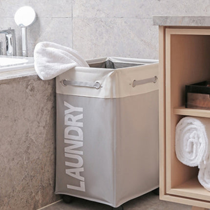 Bathroom Oxford Waterproof Dirty Clothes Laundry Foldable Storage Basket Hamper with Wheels(Light Grey)-garmade.com