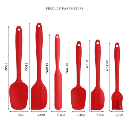 6 in 1 Food Grade Silicone Spatula Cake Spatula Oil Brush Mixing Knife Baking Cooking Utensils Set(Red)-garmade.com