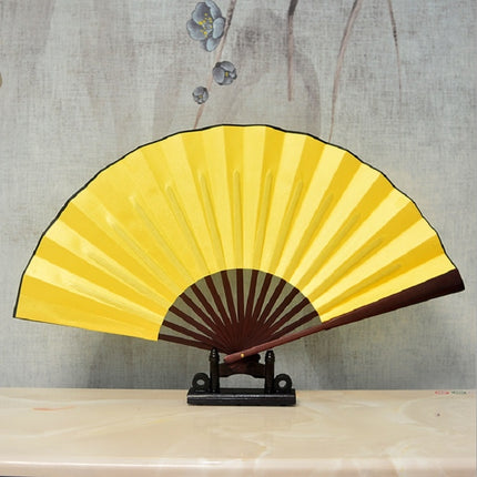 8 inch Pure Color Blank Silk Cloth Folding Fan Chinese Style Calligraphy Painting Fan(Yellow)-garmade.com