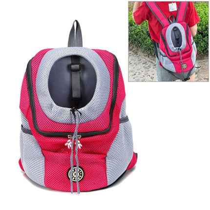 Outdoor Pet Dog Carrier Bag Front Bag Double Shoulder Portable Travel Backpack Mesh Backpack Head, Size:L(Rose Red)-garmade.com