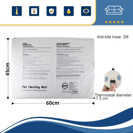 Pet Heating Pad Waterproof and Anti-Scratch Electric Blanket, Size: 60x45cm, Specification: EU Plug-garmade.com