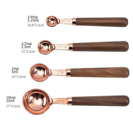 4 PCS / Set Measuring Spoon Walnut Handle Copper-Plated Kitchen Baking Tools Bartender Scale Measuring Set-garmade.com