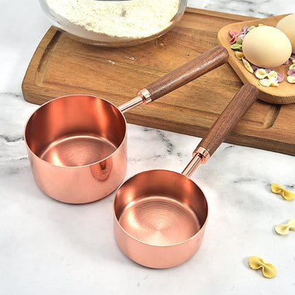 4 PCS / Set Measuring Cup Walnut Handle Copper-Plated Kitchen Baking Tools Bartender Scale Measuring Set-garmade.com