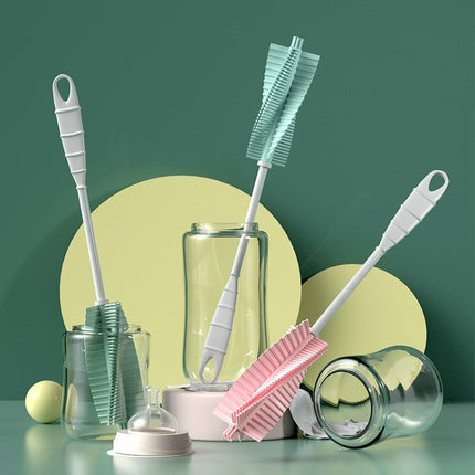 3 PCS Silicone Baby Bottle Long Handle Cup Cleaning Brush 360 Degree Rotating Bottle Brush(Green)-garmade.com