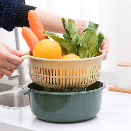 Double-Layer Hollow Fruit & Vegetable Drain Basket Household Plastic Vegetable Washing Basket, Size:Small(Green)-garmade.com