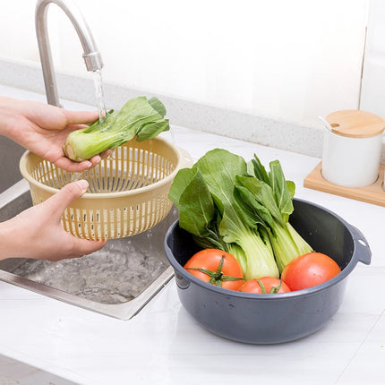 Double-Layer Hollow Fruit & Vegetable Drain Basket Household Plastic Vegetable Washing Basket, Size:Large(Gray)-garmade.com