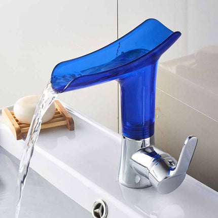 Bathroom Hot Cold Water Faucet Wine Glass Waterfall Faucet(Blue)-garmade.com