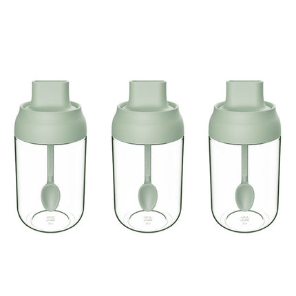 3 PCS Macaron Ribbon Moisture-Proof Lid Spoon One Seasoning Jar Glass Seasoning Bottle with Label, Style:Seasoning Bottle(Green)-garmade.com