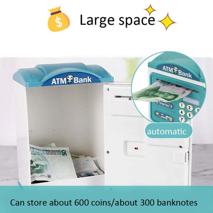 Simulation Password Fingerprint Sensor Unlocking Money Box Automatic Roll Money Safe ATM Piggy Bank(Pink)-garmade.com