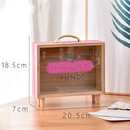 Wooden Piggy Bank Large Capacity Children Savings Box Creative Desktop Accessories(Pink)-garmade.com