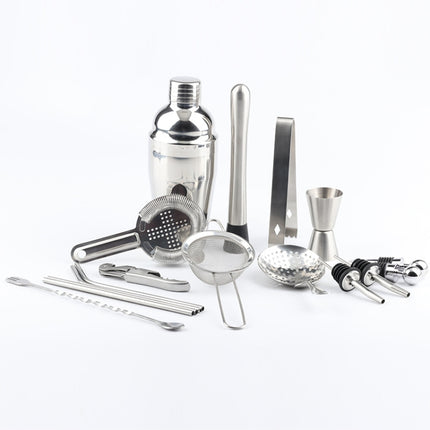 18 in 1 Stainless Steel Cocktail Shaker Set, Oval Bamboo Base, Bar Tool Set, Specification: 750ml-garmade.com
