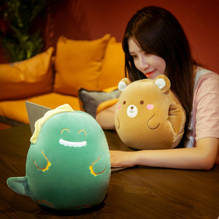 Cartoon Pillow Warm Hand Covering Animal Fruit Doll Girlfriend Gift, Height: 30cm(Dinosaur)-garmade.com