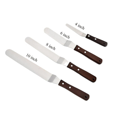 3 PCS Wooden Handle Spatula Baking Stainless Steel Cake Straight Knife(10 Inch With Hole Straight Body)-garmade.com