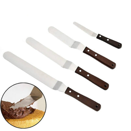 3 PCS Wooden Handle Spatula Baking Stainless Steel Cake Straight Knife(Straight Body With Hole 4 Inch)-garmade.com