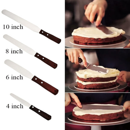 3 PCS Wooden Handle Spatula Baking Stainless Steel Cake Straight Knife(Straight Body With Hole 4 Inch)-garmade.com
