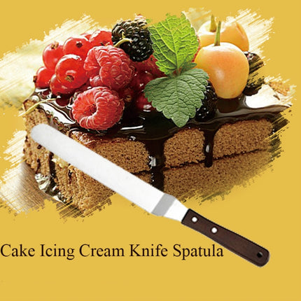 3 PCS Wooden Handle Spatula Baking Stainless Steel Cake Straight Knife(4 Inch With Hole Curved Body)-garmade.com