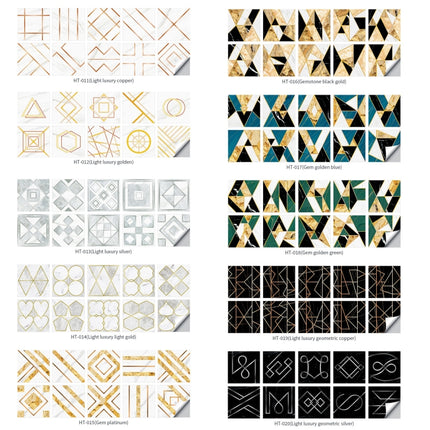 2 Sets Geometric Pattern Staircase Wall Tile Sticker Kitchen Stove Water And Oil Proof Stickers, Specification: S: 10x10cm(HT-020 Geometric Silver)-garmade.com