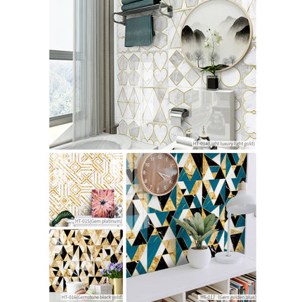 2 Sets Geometric Pattern Staircase Wall Tile Sticker Kitchen Stove Water And Oil Proof Stickers, Specification: S: 10x10cm(HT-017 Gold Blue)-garmade.com