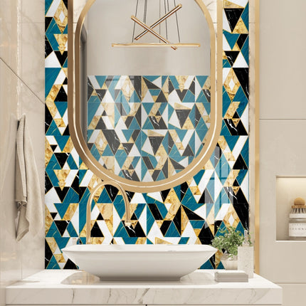 2 Sets Geometric Pattern Staircase Wall Tile Sticker Kitchen Stove Water And Oil Proof Stickers, Specification: S: 10x10cm(HT-016 Black Gold)-garmade.com