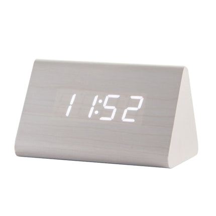 Mute Luminous Electronic Clock Wooden Sound Control Small Triangle Alarm Clock White Wood White Light-garmade.com