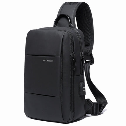 BANGE BG-77107 Men One-Shoulder Bag Casual Simple Messenger Bag with External USB Charging Port(Black)-garmade.com
