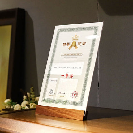 Transparent Acrylic Wooden Base Certificate Photo Frame Vertical Walnut-garmade.com