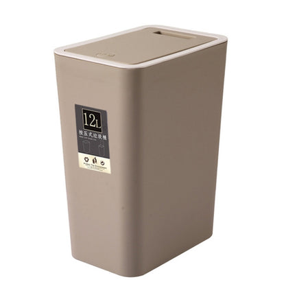 Household Rectangular Press Type 12 Liter Living Room Covered Sorting Plastic Trash Can with Cover Lip(Brown)-garmade.com