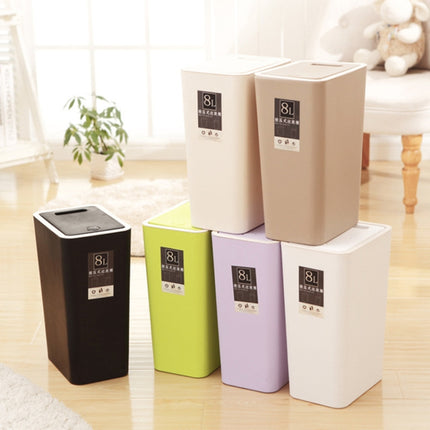 Household Rectangular Press Type 12 Liter Living Room Covered Sorting Plastic Trash Can with Cover Lip(Brown)-garmade.com