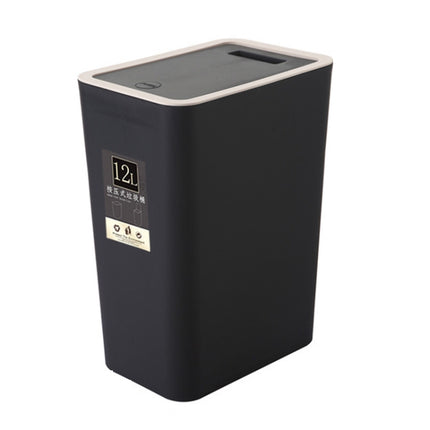 Household Rectangular Press Type 12 Liter Living Room Covered Sorting Plastic Trash Can with Cover Lip(Black)-garmade.com